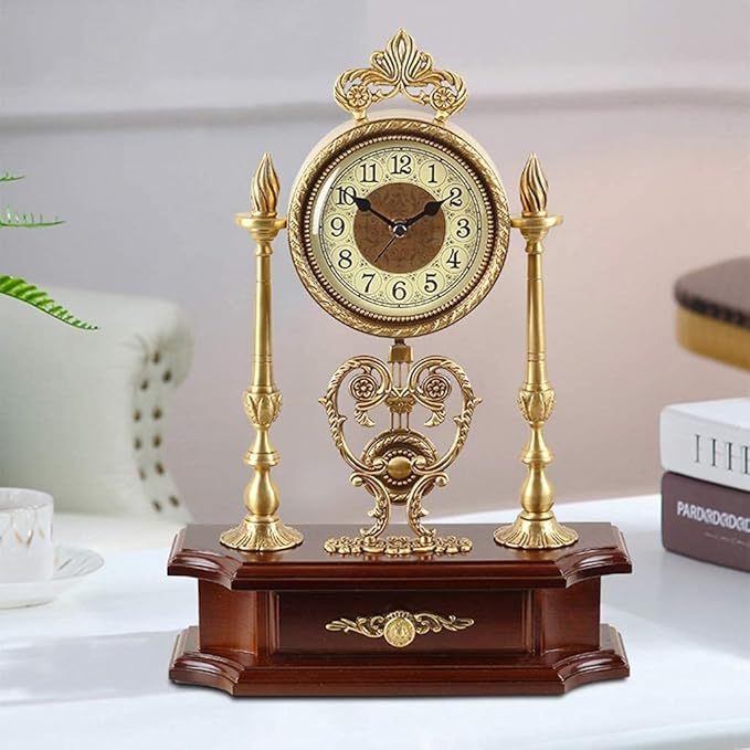 Silent Retro Mantel Clock - Classic Brass Pendulum Desk Clock for Home Decoration, Vintage Table Clock for Living Room, Office, and Bedroom - Elegant Timepiece