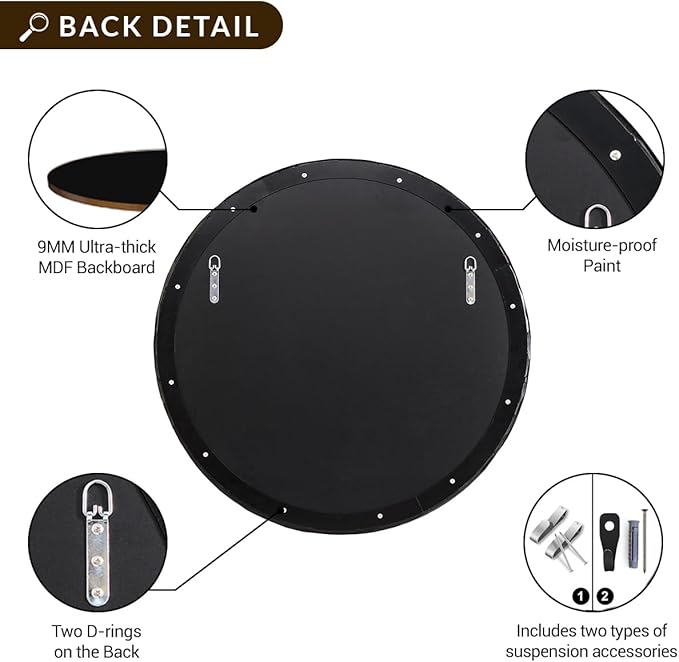 ANDY STAR Hand-Forged Round Mirror for Wall, 24 Inch Black Solid Steel Antique Rounded Bathroom Mirror, Vintage Hammered Metal Frame Circle Mirror for Wall Decor, Vanity, Bedroom, Entryway