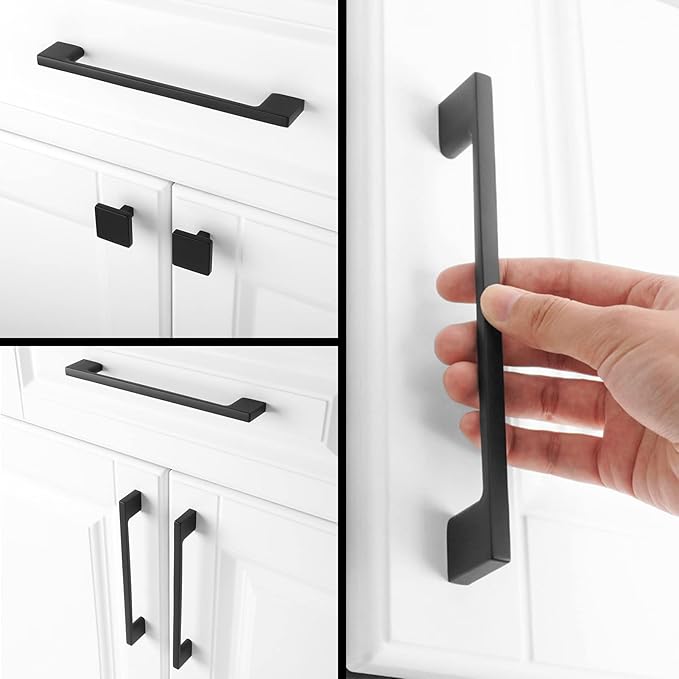 KOOFIZO 10 Pack 6-1/4 Inch Matte Black Kitchen Cabinet Pulls Black Cabinet Handles Black Cabinet Hardware for Kitchen Cabinets Drawer P01 Dresser Cupboard Bedroom Bathroom
