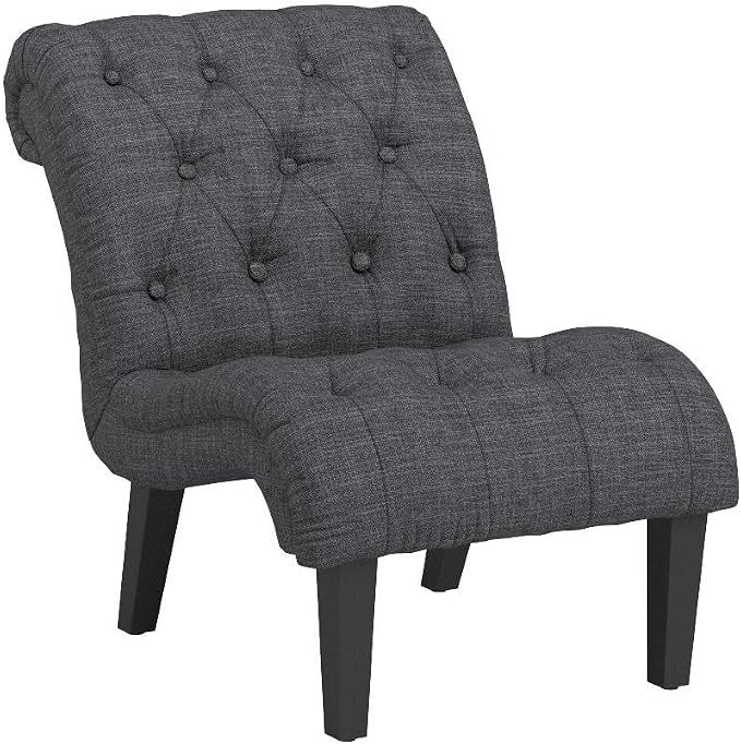 Tufted Upholstered Accent Chair for Living Room Bedroom Lounge Chair Armless Linen Slipper Chair with Wood Legs Gray
