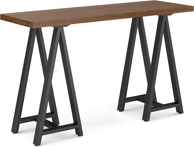 SIMPLIHOME Sawhorse SOLID WOOD and Metal 50 inch Wide Modern Industrial SOLID WALNUT WOOD and Metal Console Sofa Table in Walnut for the Living room Entryway and Bedroom