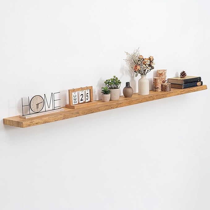 Extra Deep 72" Long Live Edge Rustic Floating Shelves for Wall, Solid Wood Wall Shelves with Invisible Bracket Mount for Living Room Bathroom Bedroom Kitchen, Set of 1, Natural