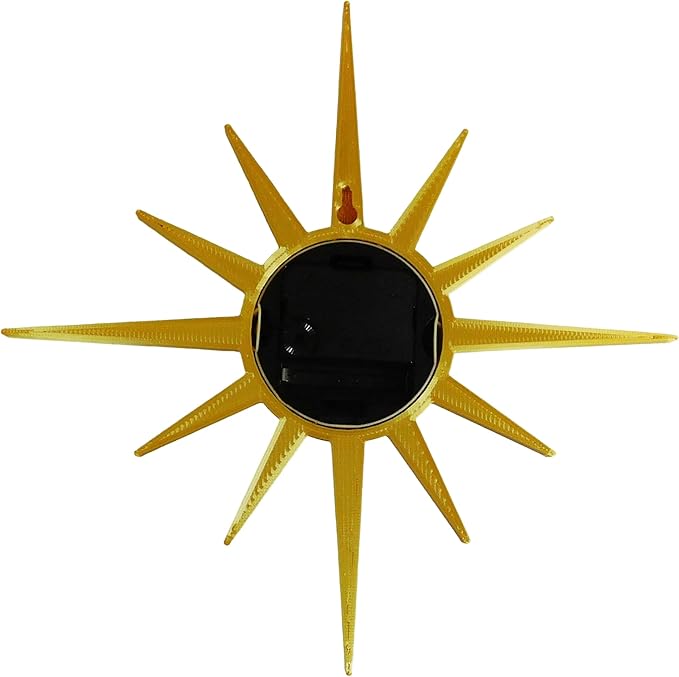Small Mid Century Modern Sunburst Wall Clock – Retro Gold Atomic Starburst Design, Vintage Style Wall Decor, Quartz Movement, 3D Printed with Metalic Gold Plastic