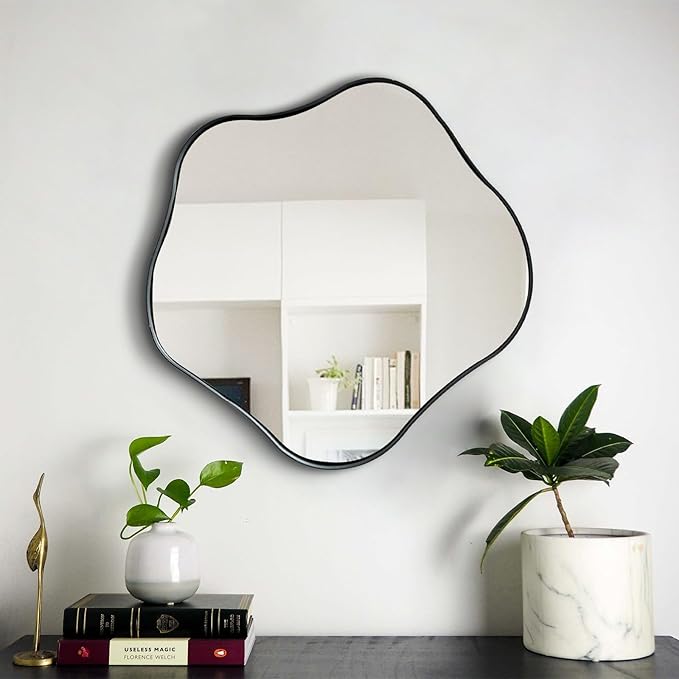 Irregular Shaped Mirror, 20" Modern Scalloped Mirrors, Asymmetrical Wall Mirror Decorative, Wavy Round Mirrors for Living Room Bathroom Bedroom Hallway Entryway Fireplace