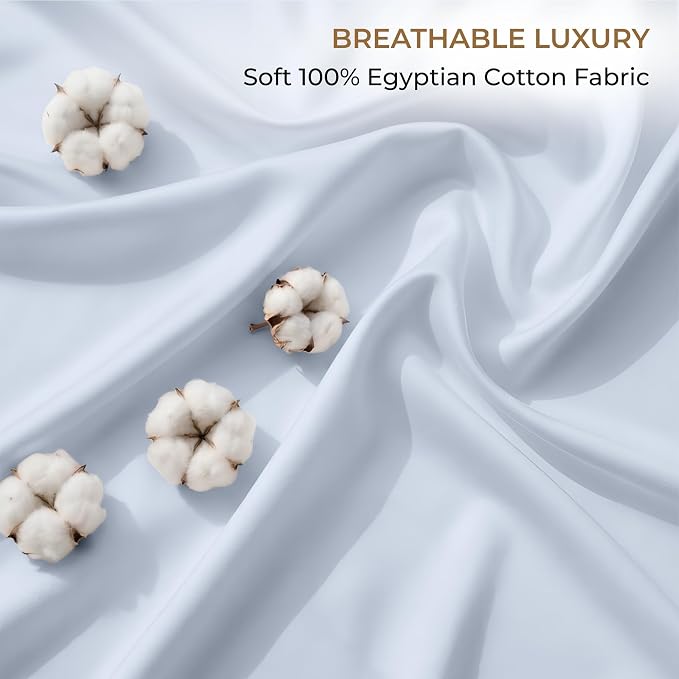 SGI bedding 100% Egyptian Cotton Sheets California King Size – 600 Thread Count Sheets Set, Soft, Cooling, 15" Deep Pocket, Luxury Hotel Bedding, Breathable, Durable - Light Blue