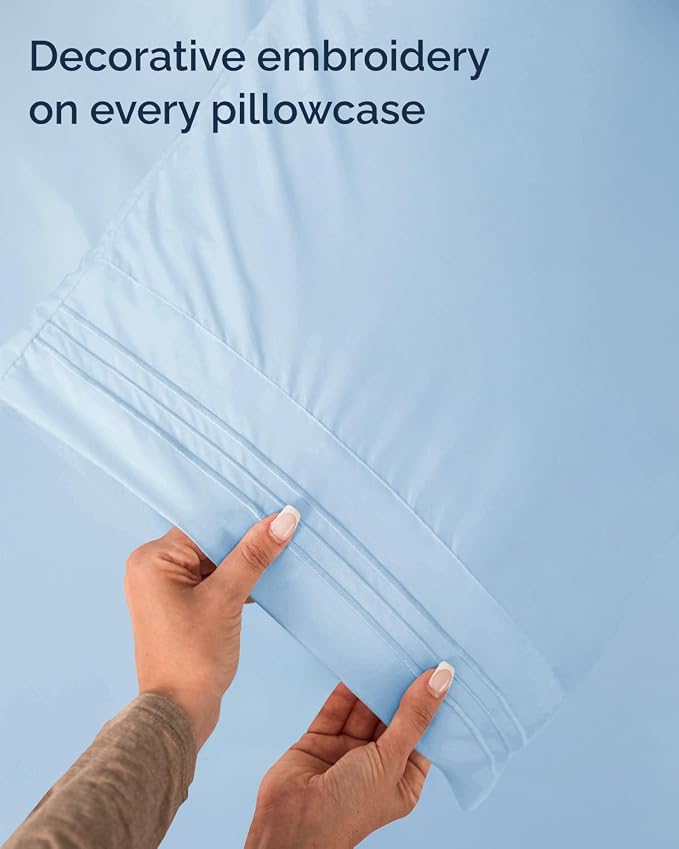 Twin Size 3 Piece Sheet Set - Comfy Breathable & Cooling Sheets - Hotel Luxury Bed Sheets for Women and Men - Deep Pockets, Easy-Fit, Soft and Wrinkle Free Sheets - Light Blue Oeko-Tex Bed Sheet Set