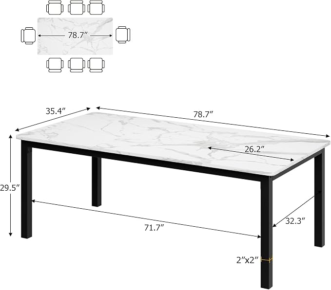 IDEALHOUSE 79 Inch Industrial Dining Table for 4-6 Person Rectangle Kitchen Table with Metal Legs,Round Corners, Writing Desk, for Modern Farmhouse, for Kitchen, Dining Room,Quick Assembly,Wood