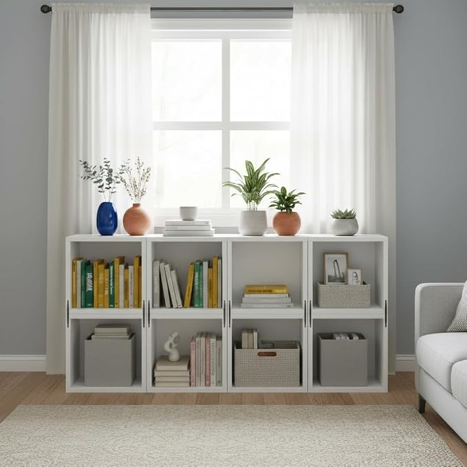 Homkdom 2 Cube Storage Organizer, DIY Book Shelf with Open Shelves, Stackable Cube Bookcase with Anti-Tip Design, Fits 11 "Storage Basket, Bedroom, Office, Dorm, White