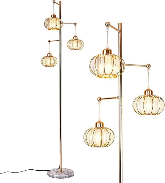 Hsyile KU300259 Industrial Style Crystal Tree Floor Lamp for Living Room,Bedroom,Office,Golden Floor Light,3 Lights