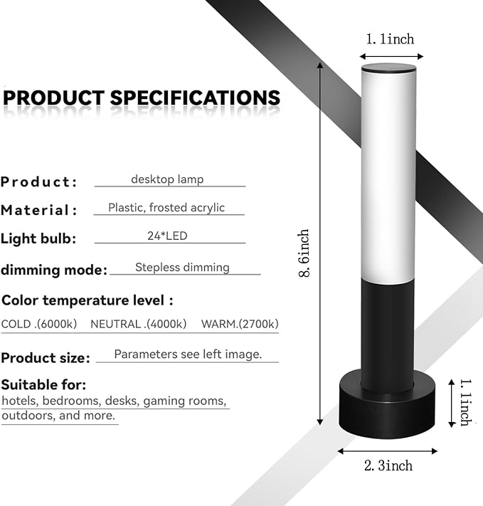 Portable Rechargeable Led Night Lamp with 3 Way Dimmable Desk Lamp Touch Control Eye-Caring Table Lamp for Home Office Bedroom Bedside&Baby Nursery