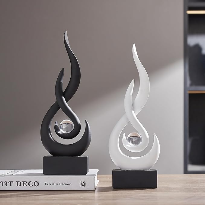 Modern Abstract Art Table Decoration,Resin Flame Statue Modern Black Centerpiece Ornaments for Living Room Great Gift Idea Home Decor,Collectibles