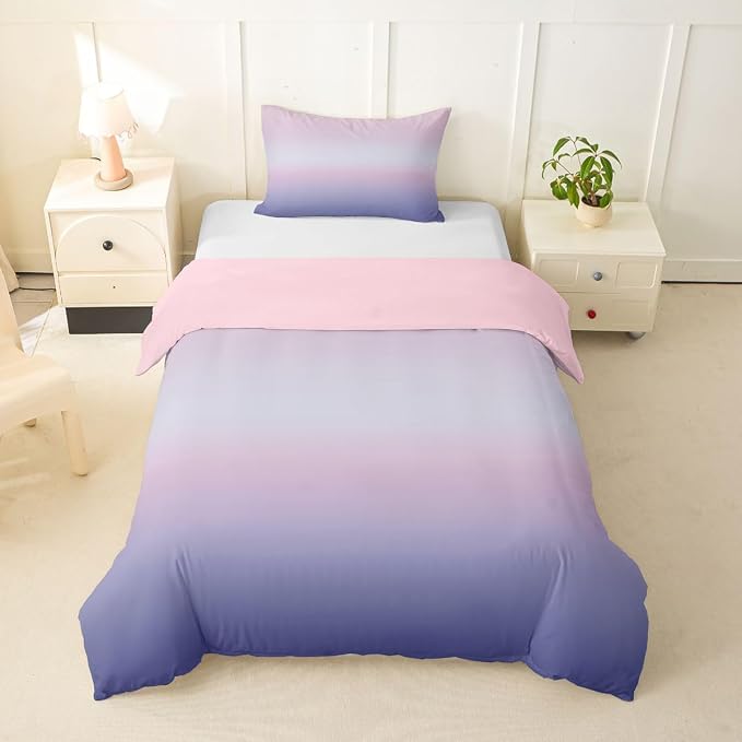 Erosebridal Pink and Purple Toddler Bedding Set Modern Ombre Duvet Cover for Kids Teens Abstract Rainbow Comforter Cover Watercolor Artwork Bed Set with Zipper