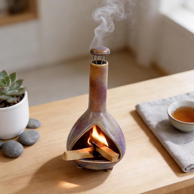 Ceramic Palo Santo Holder - High Temperature 1200°C Mini Chiminea for Sage, Incense & Palo Santo Sticks - Elegant Gradient Glaze Design for Energy Cleansing, Yoga, Meditation & Aromatherapy