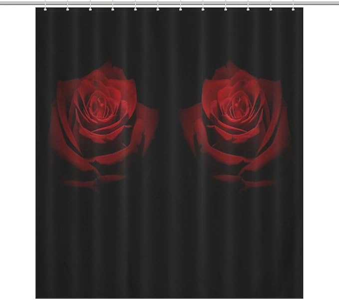 Red Rose Floral Shower Curtains Romantic Red Roses Artistic Theme Waterproof Shower Curtains for Bathroom Decor 12 Pack Hooks 66x72in（168x183cm）