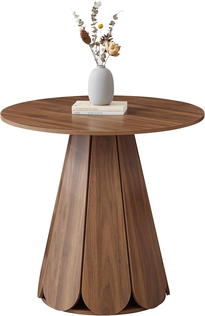 31.5" Round Dining Table for 2-4 People, Modern Small Kitchen & Dining Room Table with Pedestal Base, Space Saving Farmhouse Wood Table for Apartment & Small Spaces, Walnut