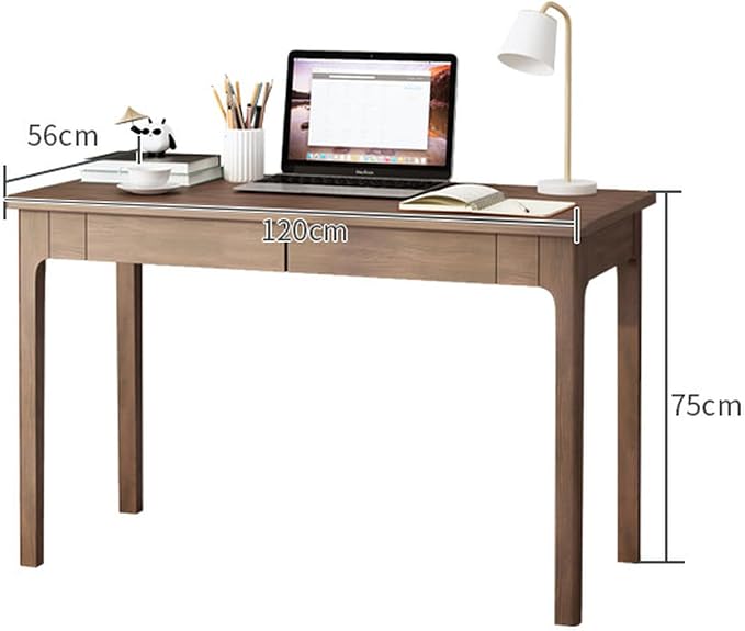 Solid Wood Desk with Drawers, Mid Century Modern Home Office Writing Desk, Vintage Computer Desk with Storage for Living Room, Bedroom(120x56x75cm, Walnut)