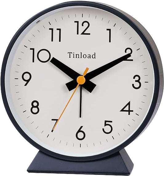 4.5" Battery Operated Antique Retro Analog Alarm Clock, Small Silent Bedside Desk Clock,Lighted on Demand, Battery Operated, Snooze, for Living Room, Bedroom, Bedside, Desk, Gift Clock