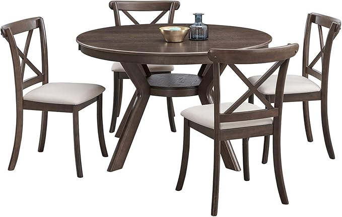 JUSTONE 47.2''Round Dining Table for 4,Modern Kitchen Table Wooden Trestle Pedestal Base,Minimalist Elegant Dining Table for Living Room, Dining Room,Small Space(φ47.2"x29.9"H,Brown)