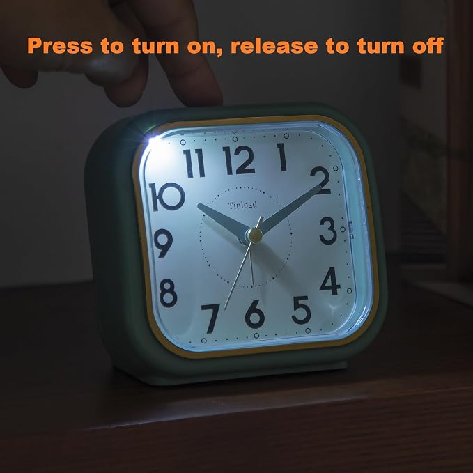 Tinload 4.3" Vintage Retro Analog Alarm Clock, Super Silent Non Ticking Clock with Manual Light, Snooze, Battery Operated, Simply Design, for Living Room, Bedroom, Bedside, Desk(Green-V2)