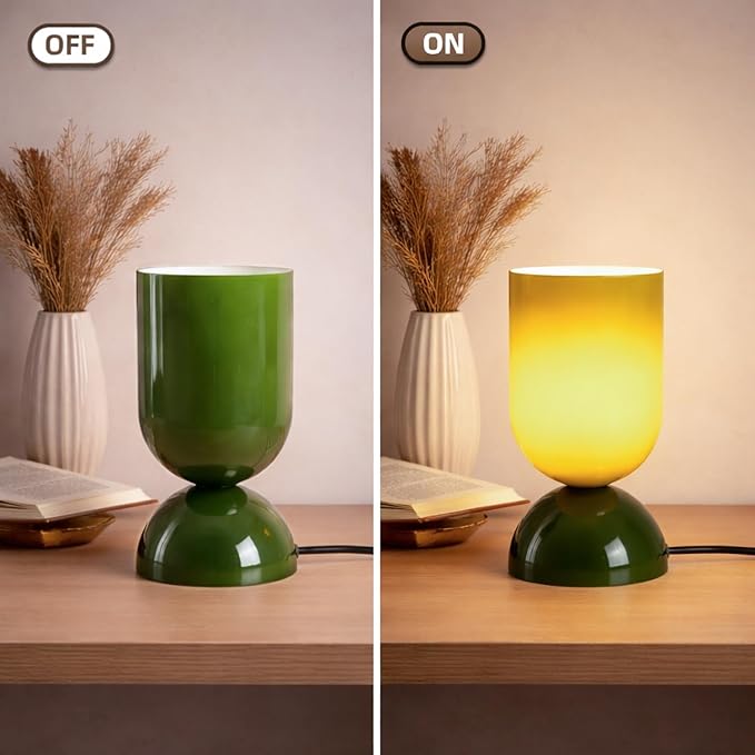 8.9" Modern Glass Table Lamp for Living Room, Dimmable Desk Lamps for Bedroom, UL Listed Nightstand Lamp with Dome Base, End Table Lamps for Side Tables, College Dorm, Office, Glossy Green