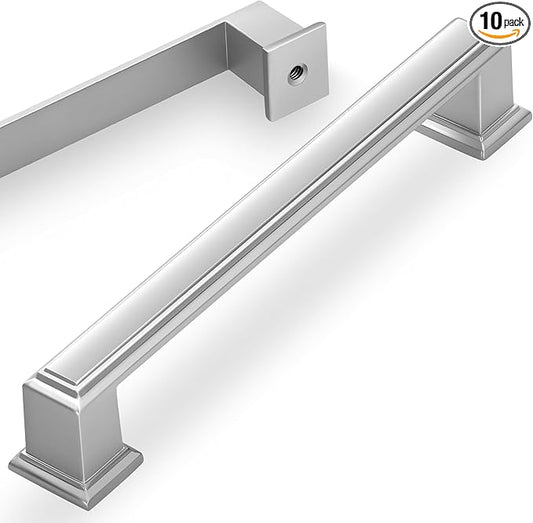 10 Pack 6.3 Inch(160mm) Hole Center Brushed Satin Nickel Modern Cabinet Pulls Kitchen Cabinet Handles Kitchen Cabinet Hardware Timeless Drawer Pulls for Dresser Cupboard Wardrobe, Nickel-B(6.3x10)