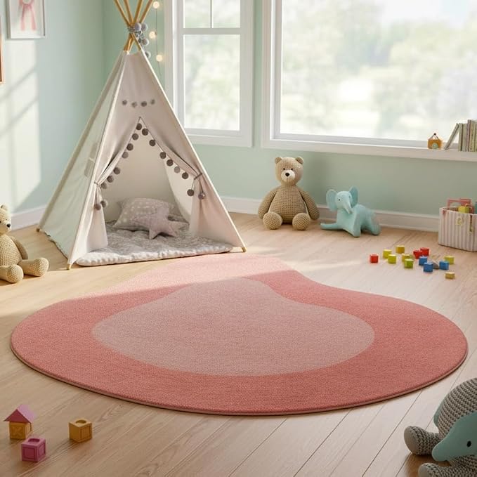 Cute Pink Irregular Rug 6ft Contemporary Aesthetic Abstract Shaped Rugs for Diningroom Living Room Bedroom Minimalist Modern Art Deco Nursery Playroom Dorm Non Slip Washable Low Pile Shaggy Carpet