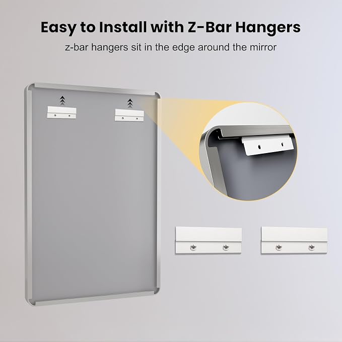 LOAAO 60X36 Inch Brushed Nickel Bathroom Mirror, Rounded Rectangle Silver Metal Frame Mirror, Brushed Nickel, Anti-Rust, Shatter Proof, Hangs Horizontally or Vertically