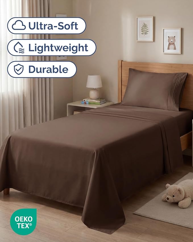 Twin Size 3 Piece Sheet Set - Comfy Breathable & Cooling Sheets - Hotel Luxury Bed Sheets for Women & Men - Deep Pockets, Easy-Fit, Extra Soft and Wrinkle Free Sheets - Brown Oeko-Tex Bed Sheet Set