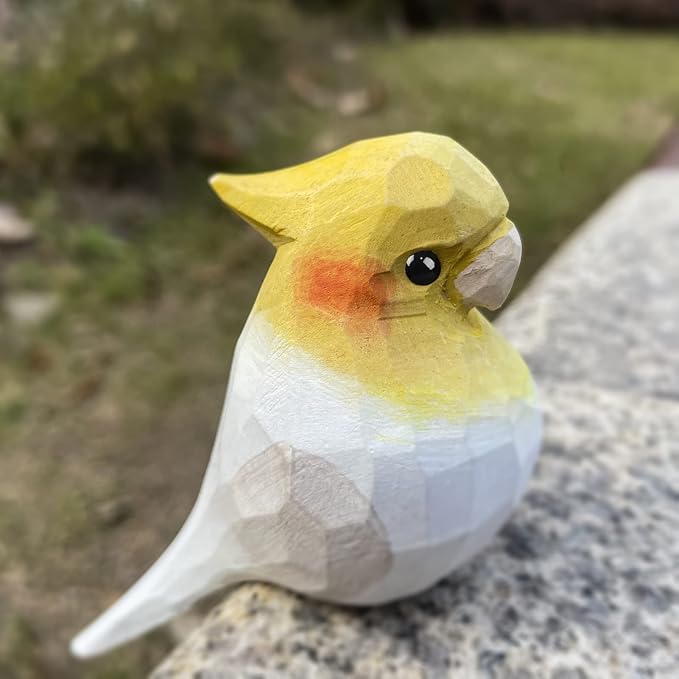 Bird Figurines Hand Carved Painted Wooden Statues for Home Decor, Gift for Bird Lovers,Housewarming, Birthday, Christmas, Anniversaries (NO.05-White Parrot)