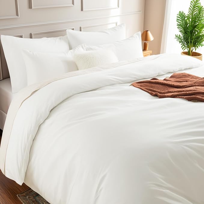 NEXHOME PRO King Duvet Cover Set – 100% Certified Organic Cotton with Washed Feel & Linen-Like Texture, Comfortable & Breathable, Home Bedding Set Bright White (No Comforter) 10490