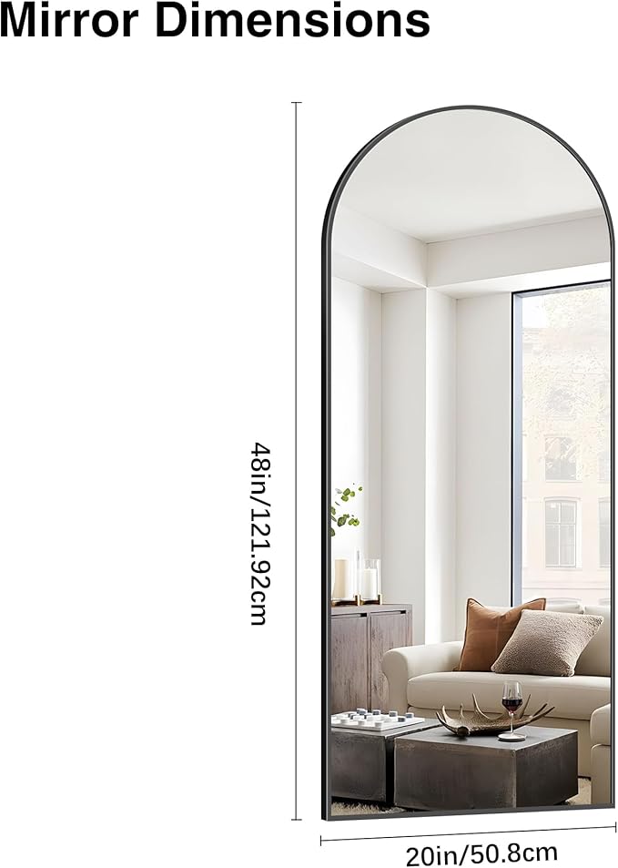 Arched Mirror, 20’x48’’ Black Arch Mirror for Bathroom, Arched Bathroom Mirror with Frame, Modern Wall Mounted Mirror for Over Sink Mantle Bedroom Vanity Living Room Entryway
