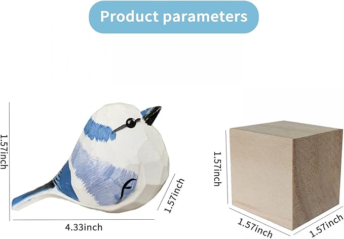 Bird Figurines Hand Carved Painted Wooden Statues for Home Decor, Gift for Bird Lovers,Housewarming, Birthday, Christmas, Anniversaries (NO.09-Azure Tit)