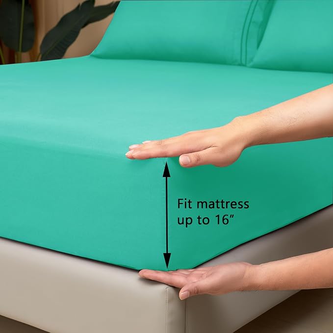 Mejoroom California King Size Sheet Set - Soft Microfiber Bed Sheets,Deep Pocket Fitted Sheet, Breathable, Wrinkle & Fade Resistant - 4 Piece (California King, Mint)