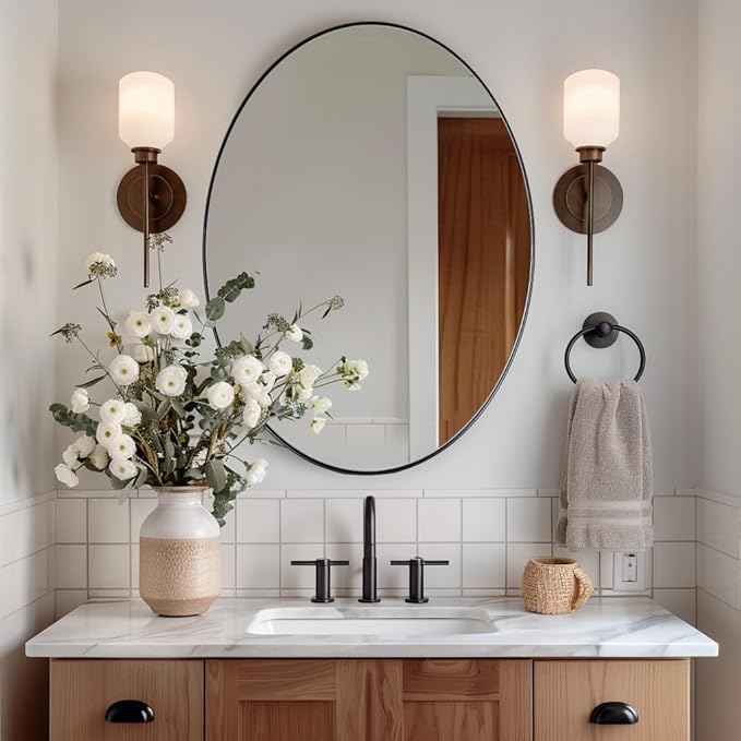 ANDY STAR Black Oval Mirrors for Bathroom, 20x28 Inch Matte Black Stainless Steel Metal Framed Oval Wall Mirror, Modern Vanity Mirror Wall Mount Horizontal or Vertical