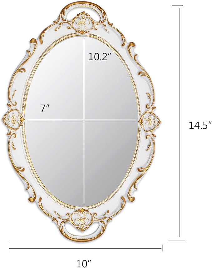 Eaoundm 14.5 x 10 inchs Oval Antique Decorative Wall Mirror Vintage Hanging Mirror (White 2 Pcs)