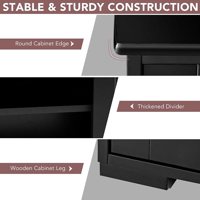 Sideboards Buffet Cabinet with Storage, Sliding Door Coffee Bar, Console Table with Adjustable Shelf, Credenzas for Living Room, Stackable Kitchen Cupboard for Dining Room (Black)