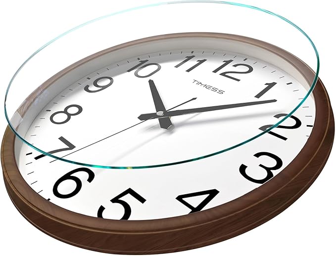 TIMESS Wall Clock, Classic Wood Style Finish, 18 Inch Non-Ticking Silent Battery Operated Analog Clock, Ideal Retro Decor for Home, Bedroom, Living Room, Kitchen, Bathroom, Office(Wood Brown)