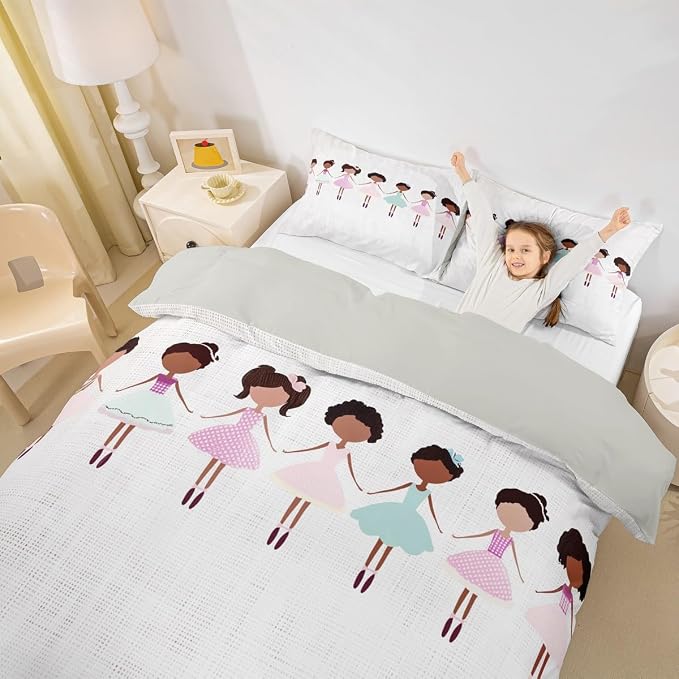 Erosebridal Afro Girl Duvet Cover Set Black Hair Girls Toddler Bedding Set for Teen Boys | Cute Minimalist Little Girl Comforter Cover Cute Afro Melanin Princess Bed Sets, Room Decor Aesthetic
