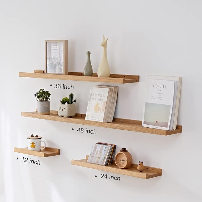 20 Inch Floating Shelves Wall Mounted, Rustic Wall Shelves for Decor and Storage, Natural Solid Oak Wood Shelf, Picture Ledge for Bedroom/Bathroom/Living Room/Kitchen, Natural Color, 20*4*1.5 (1 Pack)