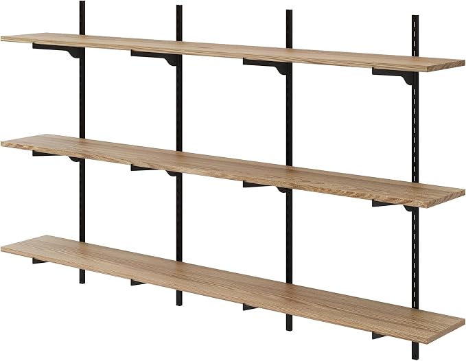 Wallniture Turin 60 Inch Long Adjustable Wall Shelf, Hanging Shelves for Wall, 8" Deep Black Floating Shelves, Living Room Shelf Decor, Office Wall Shelves, Kitchen Storage Shelves, Tier Shelf