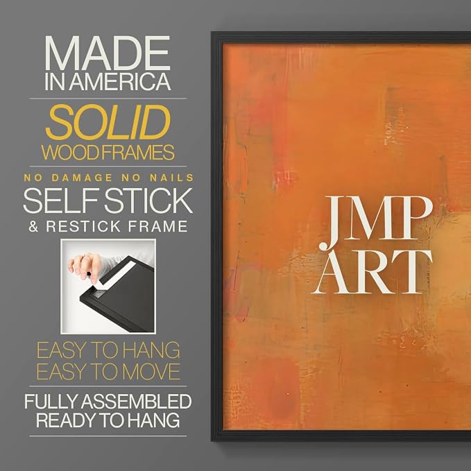 Renditions Gallery Set of 2 Peel & Stick Framed Prints, Abstract Wall Art, Rustic Fain Marking with Brush Strokes Wall Decor, Re-Stickable - Ready to Hang - 16"x20" - Black Frame LT588