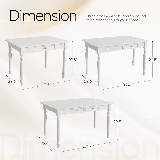 Solid Wood Desk with Drawers,Small Computer Desk for Small Spaces,Gaming Study Home Office Desks for Work,Student PC Desk for Bedroom,Escritorios para Cuartos (White, 39.4'' x 23.6'' x 29.5'')