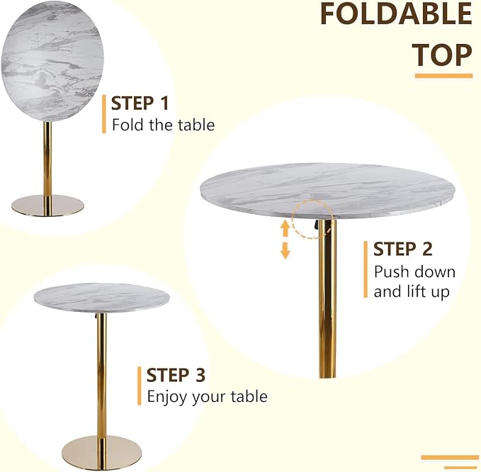 31.5 inches Folding Pub Bar Table, Luxurious Round Cocktail Tables, High Top Table for Bistro, Small Places, Living Room, Dining Room, Cafe