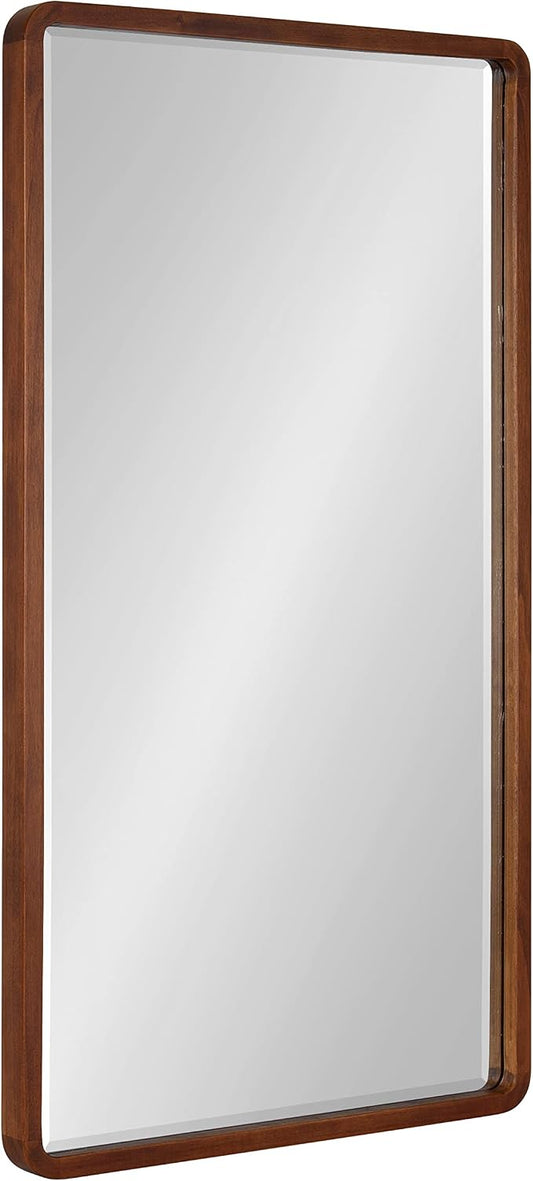 Kate and Laurel McLean Modern Wood Framed Rounded Rectangle Wall Mirror, 20 x 36, Walnut Brown, Decorative Round Rectangular Mirror for Contemporary Wall Decor