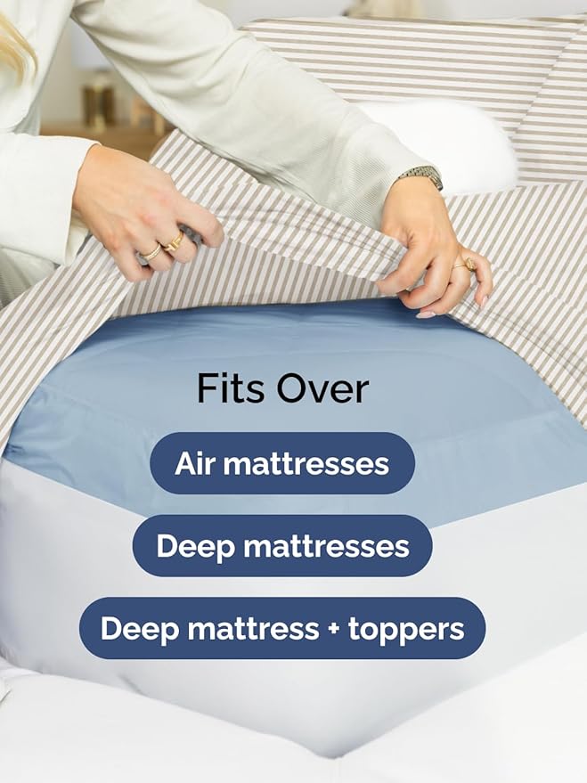 Extra Deep Full Sheet Set - 6 Piece Breathable and Cooling Sheets - Hotel Luxury Bedding for Women, Men, Kids & Teens - Easy Secure Fit - Soft and Wrinkle Free with Extra Deep Pockets - Beige Stripes