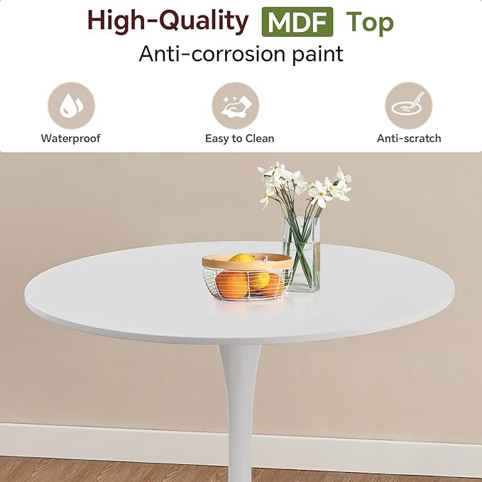 Round Dining Table 31.5" White Tulip Table with Pedestal Base for 2-4 People Small Space - Kitchen Living Room Cafe