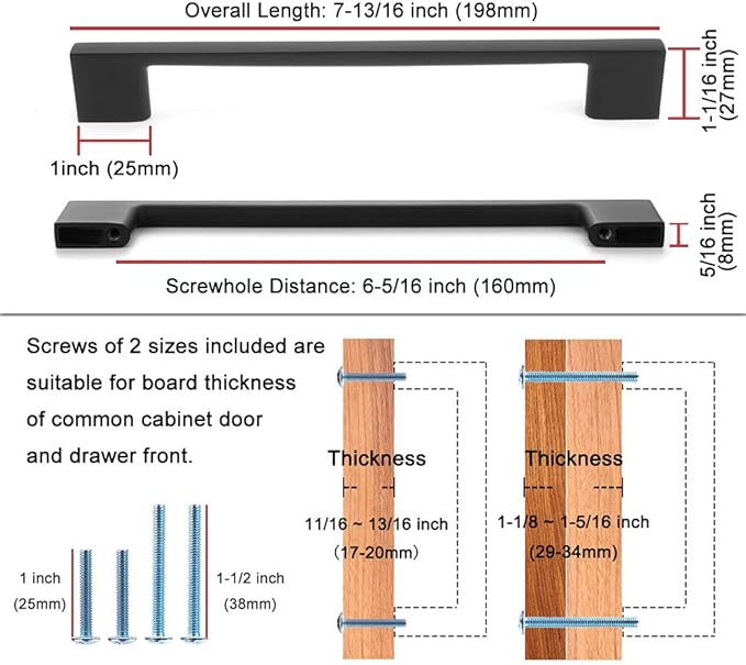 KOOFIZO 20 Pack 6-1/4 Inch Matte Black Kitchen Cabinet Pulls Black Cabinet Handles Black Cabinet Hardware for Kitchen Cabinets Drawer P01 Dresser Cupboard Bedroom Bathroom