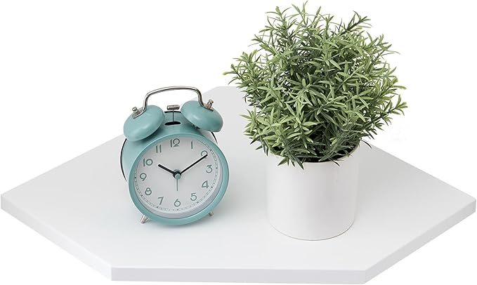 Corner Wall Shelf, Solid Oak Wood White Floating Corner Shelf Organizer with Wire Hole Small Plant Display for Kitchen Living Room Bedroom