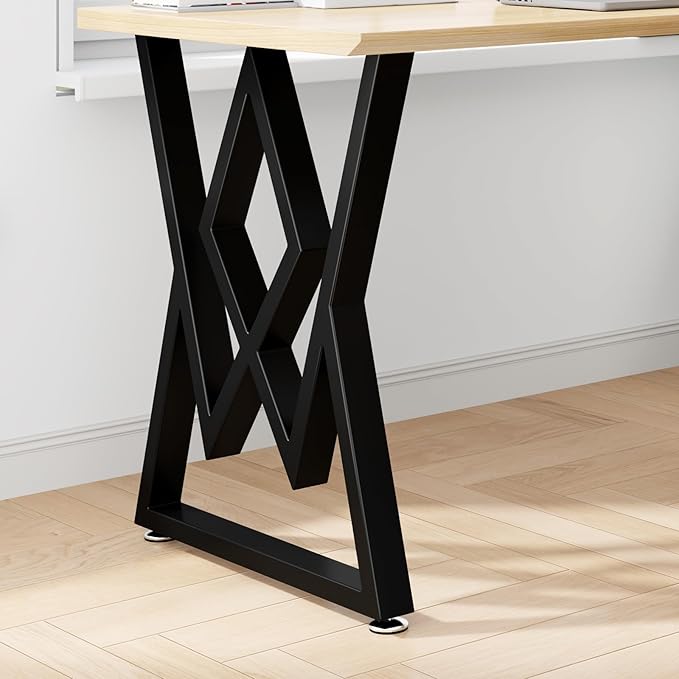 Metal Table Legs 28" H x 24" W Furniture Desk Bench Dining Table Legs Diamond Shape Heavy Duty Desk Legs with Adjustable Feet Set of 2 Black