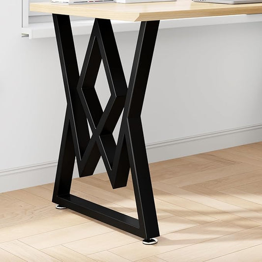Metal Table Legs 28" H x 24" W Furniture Desk Bench Dining Table Legs Diamond Shape Heavy Duty Desk Legs with Adjustable Feet Set of 2 Black